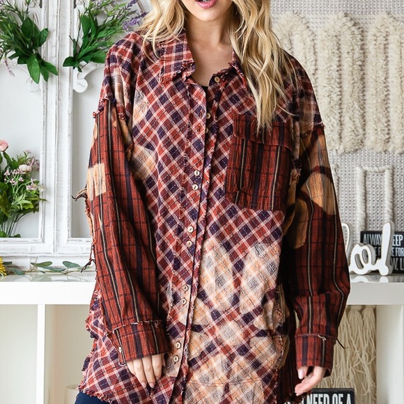 Plaid and Floral Oversized Shirt - Picture 3 of 4